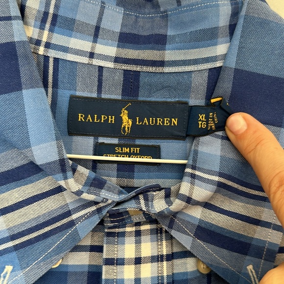 Ralph Lauren Blue White Plaid Button Down Shirt Slim Fit XL - Picture 3 of 3